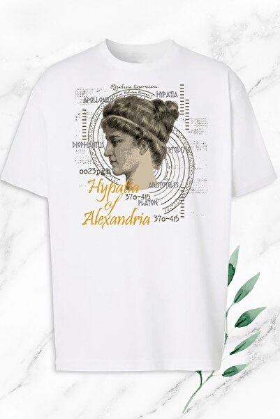 perseusshopping Unisex Beyaz Oversize Mitoloji Kadın Filozof Hypatia Heykel Baskılı Tişört
