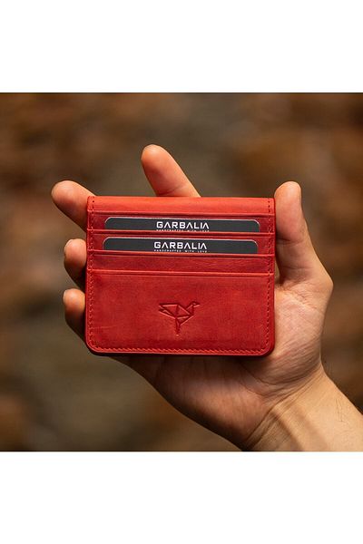 Garbalia Vintage Leather Card Holder & Money Portfolio Red