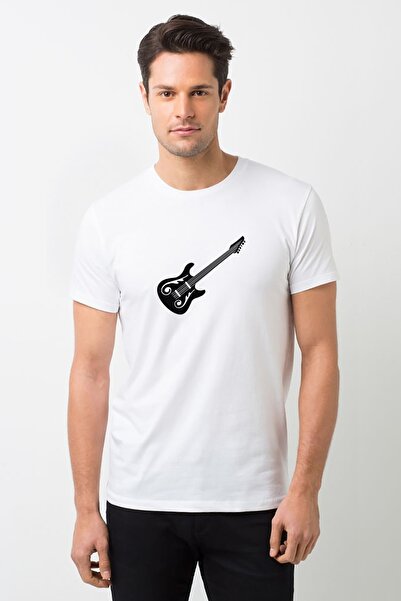 QIVI Bas gitara crno-bela električna gitara Štampano bela muška Pleteno majic...