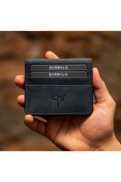 Garbalia Vintage Leather Card Holder & Money Portfolio Navy Blue
