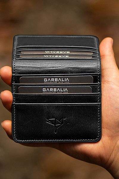 Garbalia Vintage Leather Card Holder & Money Portfolio Black