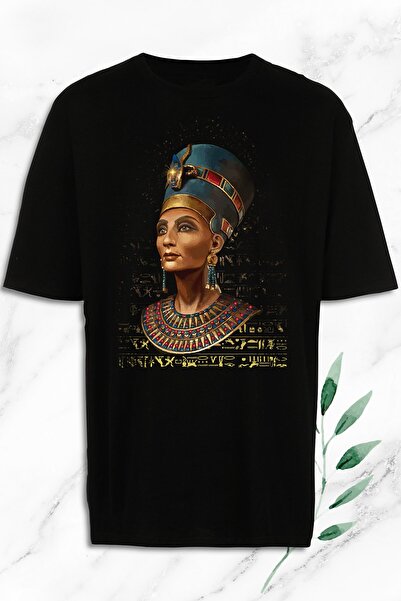 perseusshopping Μπλουζάκι με στάμπα Unisex Μαύρο Oversize Ancient Egyptian Qu...