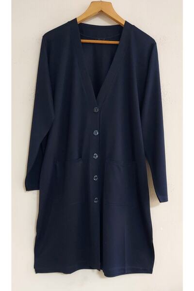 Nacar Kadın Lacivert Uzun Kollu Cepli Penye Tunik Ceket