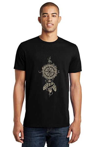 QIVI Dreamcatcher Compass Štampano Black Men Pleteno Majica