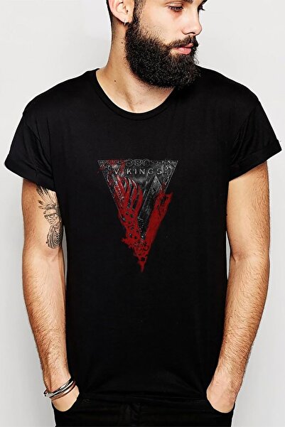 QIVI Vikings V logo Štampano crna muška Pleteno majica T-shirt