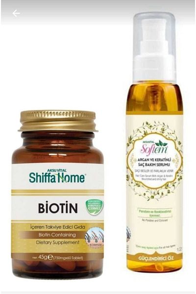 Shiffa Home Biotin Containing Food Supplement 750 Mg 60 Tablets & Argan Keratin Hair Care Serum