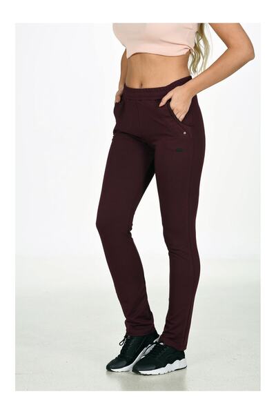 TRENDHİLL Kadın Mürdüm  Iki Iplik Düz Paça Cepli Beli Lastikli Spor Eşofman A...