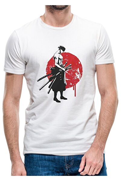 QIVI أنيمي قطعة واحدة النينجا السيف المطبوعة الرجال الأبيض محبوك التي شيرت