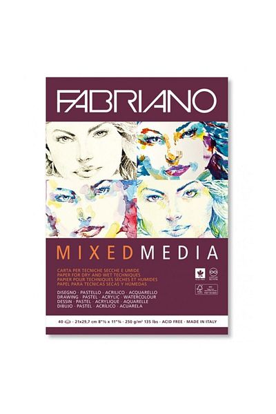 Fabriano 250 gr.A4 40 Sheets - Mixed Media Multi-Purpose Mixed Technique Sketch Drawing Notebook