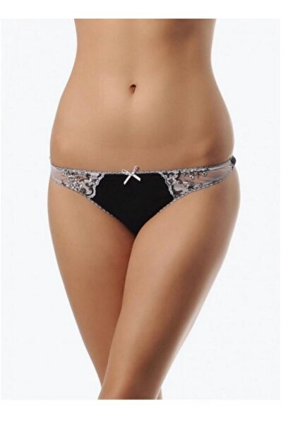 Doreanse Kadın Siyah Pamuklu Dantelli String