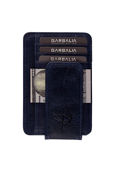 Garbalia Unisex Money Portfolio with Leather Magnet Cover Navy Blue