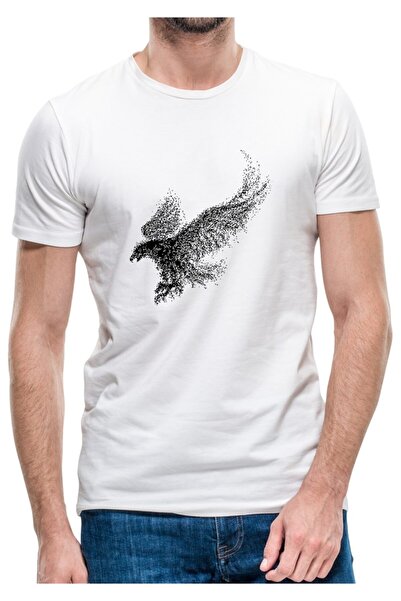 QIVI Tricou alb cu aripi de vultur pentru bărbați