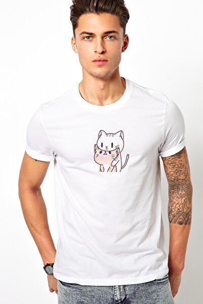 QIVI Kawaii Cat Котик з принтом Біла чоловіча трикотажна футболка T-shirt T-shirt T Shirt