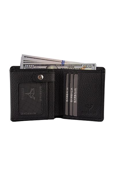 Garbalia Men's Black Genuine Leather Wallet with Internal Closure