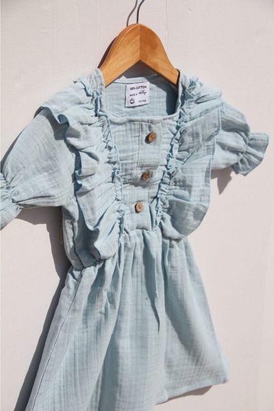 Botex Rochie de vară cu două straturi de muselină albastră pentru fetiță