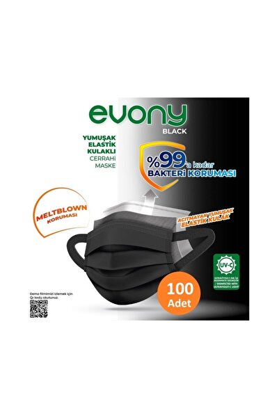 Evony Yumuşak Elastik Kulakli Cerrahi Siyah Maske 100 Adet