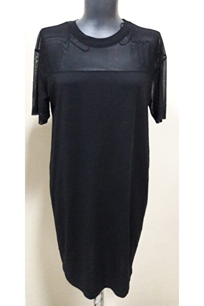 Nishstyle Şifon Kol Ve Yaka Detaylı Siyah Penye Tunik