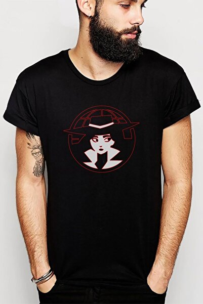 QIVI Carmen Sandiego logo crvena Štampano crna muška Pleteno majica T-shirt