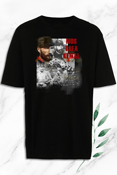 perseusshopping Unisex crna Oversize kroj Mustafa Kemal Atatürk Štampano majica