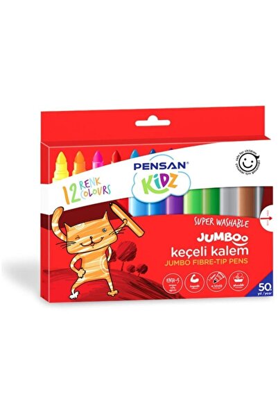 Pensan Kids Yıkanabilir Jumbo 12'li Keçeli Kalem