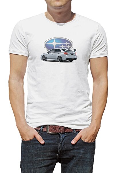 QIVI Ανδρικό πλεκτό μπλουζάκι Subaru Wrx με στάμπα λευκό