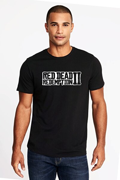 QIVI Red Dead Redemption 2 Logo Štampano Crna muška Pleteno majica