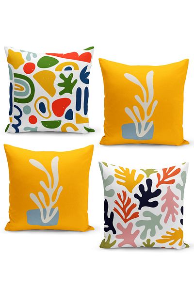 Filamente Multicolored Coral and Natural Shaped Throw Pillow Cover Set of 4