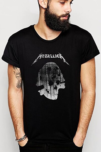 QIVI Ανδρικό πλεκτό μπλουζάκι Metallica Skull Rock Metal Music με στάμπα μαύρο