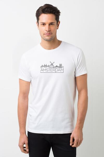 QIVI أمستردام مطبوعة الأبيض الرجال محبوك التي شيرت