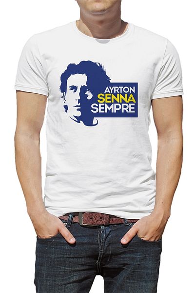 QIVI Formula F1 Ayrton Senna F1 Car Printed Λευκό Ανδρικό Πλεκτό Tshirt