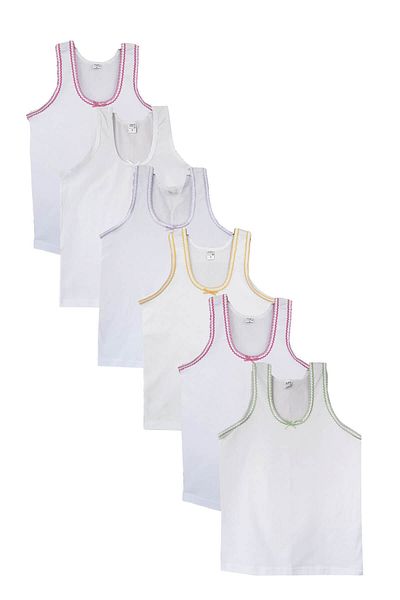 Seher Yıldızı Tricou alb din bumbac pieptănat cu bretele late din 6 piese pentru fete