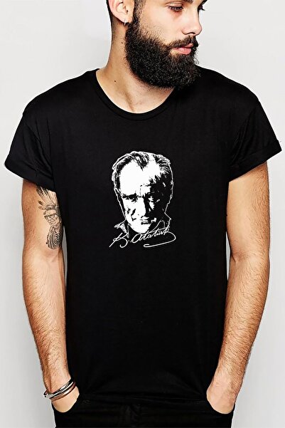 QIVI Atatürk 23 Απριλίου εμπριμέ μαύρο ανδρικό πλεκτό μπλουζάκι