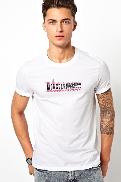 QIVI Monster Eminem Ft Rihanna Štampano Bela muška Pleteno majica T-shirt T-s...