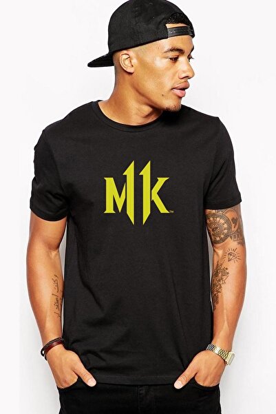 QIVI Mortal Kombat Mk Logo Printed Black Men's Knitted Tshirt