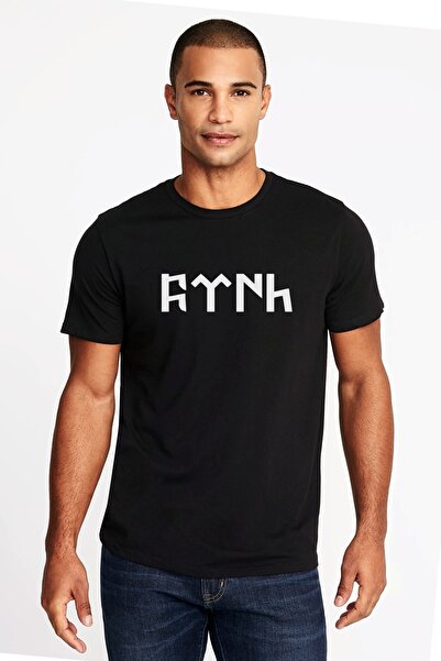 QIVI Göktürk Türk Baskılı Siyah Erkek Örme Tshirt