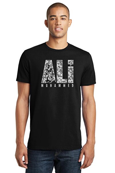 QIVI Muhammed Ali Write Boks Baskılı Siyah Erkek Örme Tshirt T-shirt Tişört T...