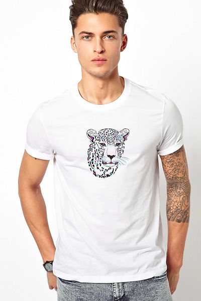 QIVI Roz, albastru și negru, leopard, ghepard, alb, tricou tricotat pentru bărbați, tricou, tricou