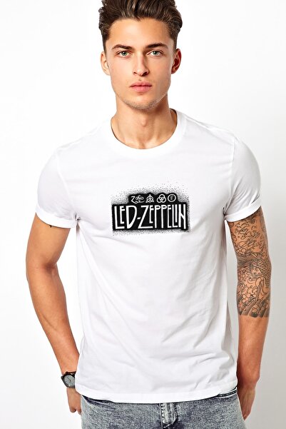 QIVI Led Zeppelin Štampano bela muška Pleteno majica