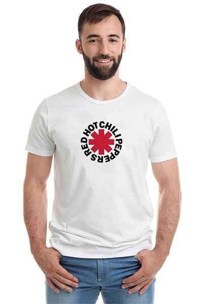 QIVI Tricou tricotat alb cu imprimeu Red Hot Chilippers pentru bărbați