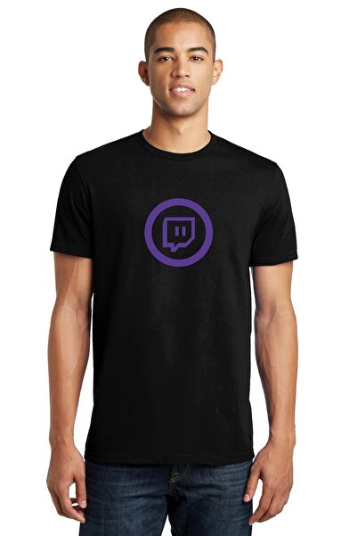 QIVI Twitch Logo Printed Black Men's Knitted Tshirt