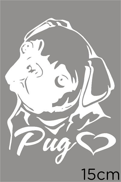 New Jargon Autocolant autocolant câine pug în picioare cu capul înclinat 15 cm - alb