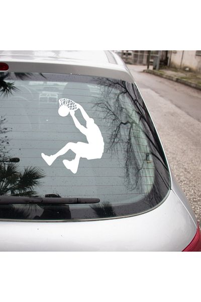 New Jargon Autocolant pentru jucător de baschet Dunking cu două mâini 25 cm - alb