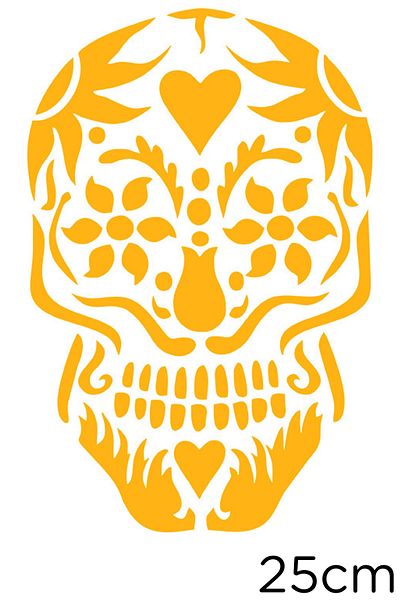 New Jargon Skull Sticker Created with Flower Motifs 25cm - Yellow
