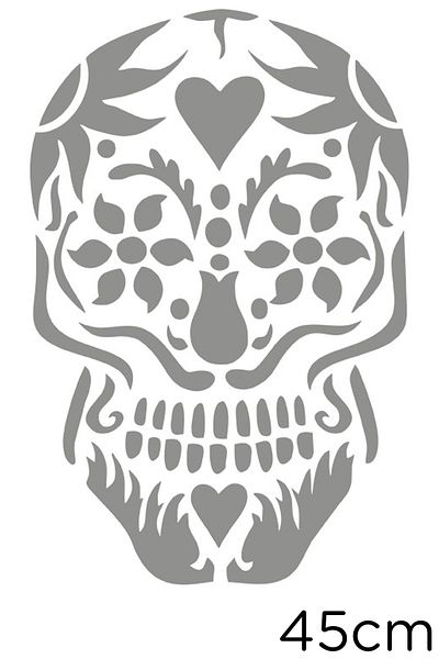 New Jargon Skull Sticker Created with Flower Motifs 45cm - Gray