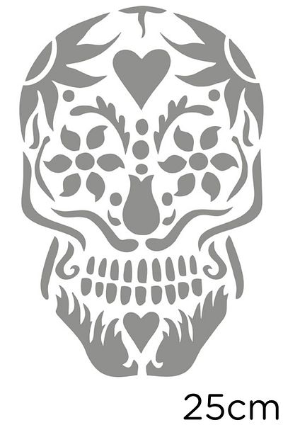 New Jargon Skull Sticker Created with Flower Motifs 25cm - Gray