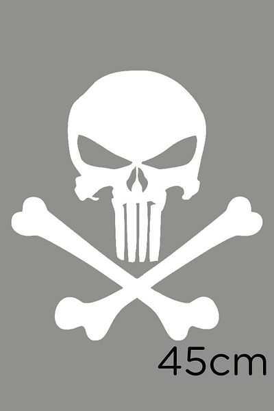 New Jargon Autocolant Skull Punisher And Bone 45cm - Alb