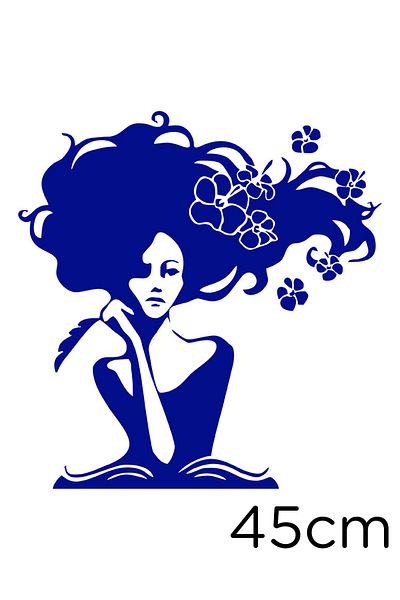 MIGNATIS Thinking Girl with Hair in Flowers Sticker Paste 45 Cm - Navy Blue