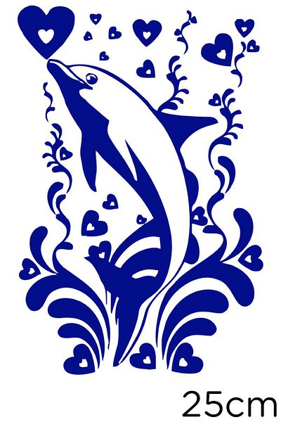 New Jargon Flower Hearts And Dolphin Sticker Paste 25cm - Navy Blue