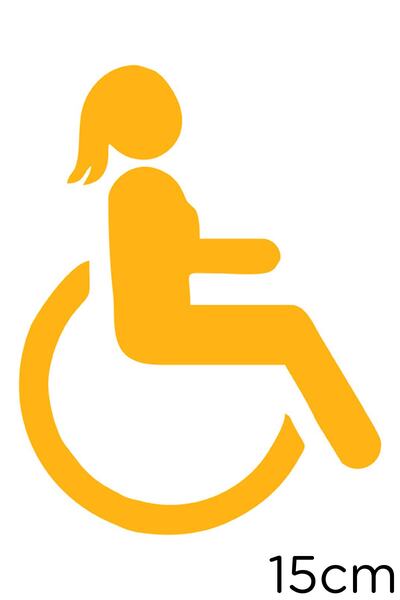New Jargon Disabled Car and Disabled Woman Vehicle Sign Sticker 15cm - Yellow