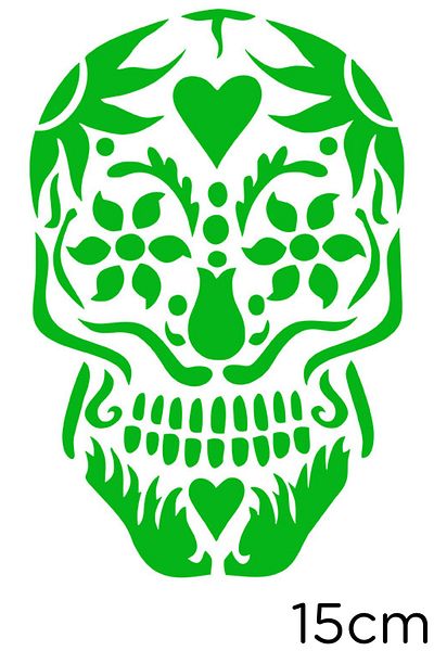 New Jargon Skull Sticker Created with Flower Motifs 15cm - Green